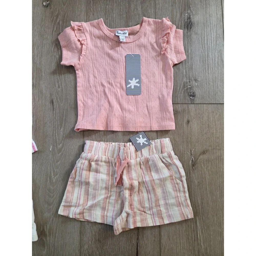 NWT Splendid Lot Set Short Sleeve Shirt + Shorts Outfit Baby Infant Girls 6-12m